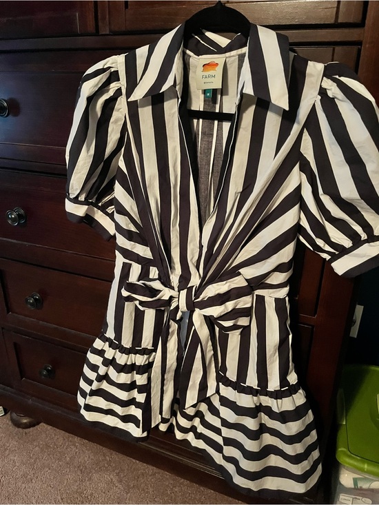 FARM Rio Dresses & Skirts - FARM Rio Noir Striped Tie-Waist Ruffle Dress